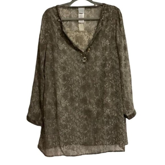 Chico's chiffon snake‎ skin print V neck 2 in 1 tunic - Picture 3 of 8